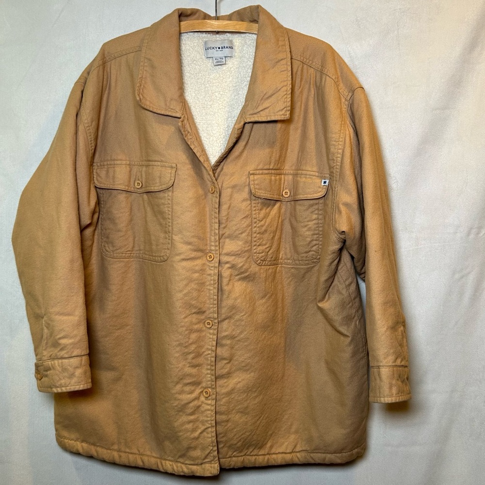 Lucky Brand Tan Sherpa Lined Shirt Trucker Jacket Shacket Barn Coat Men’s XL